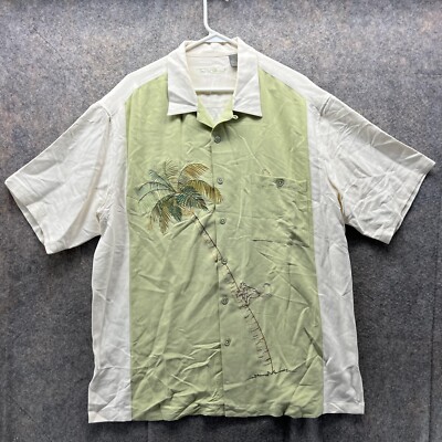 Tori Richard Shirt Men XL Adult Green Beige Casual Button Down Silk Floral 