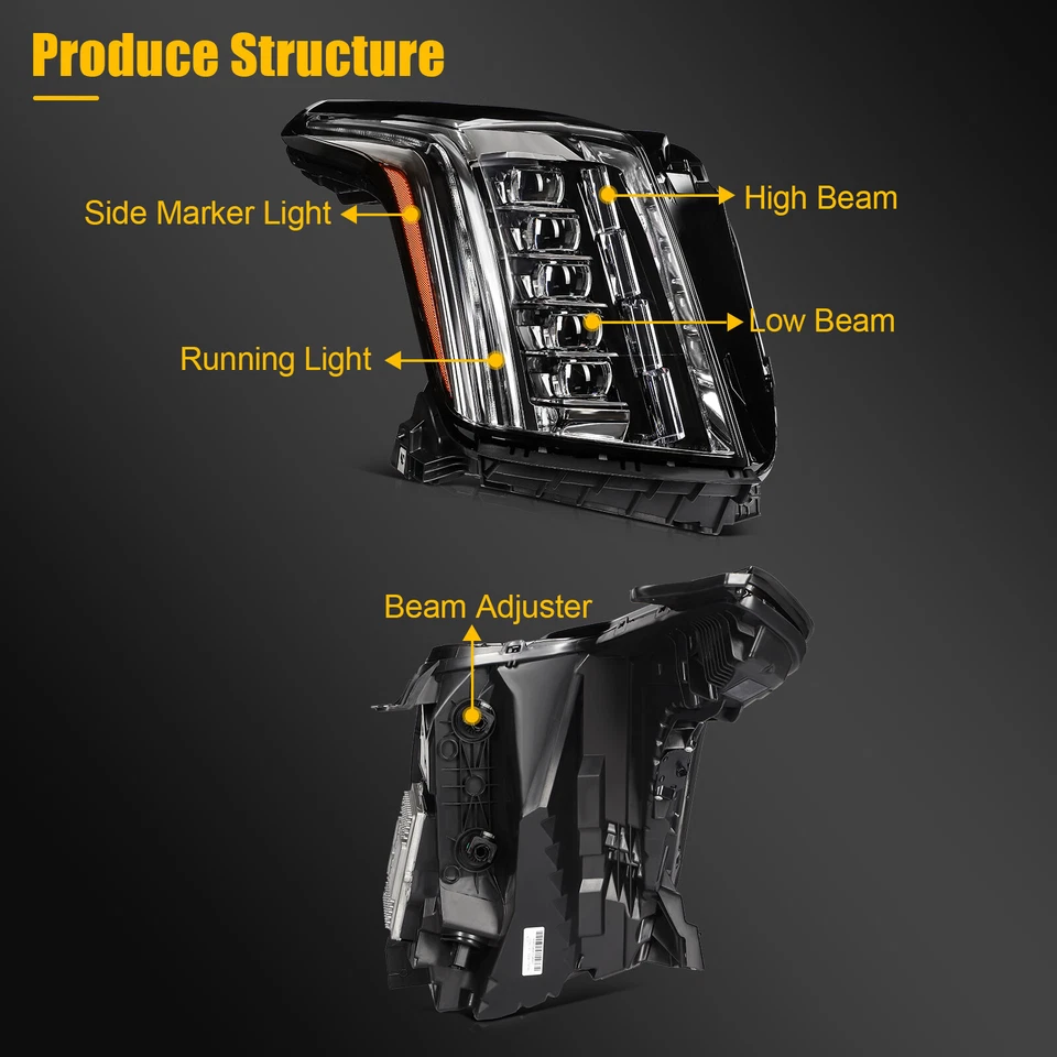 Pair [Full LED Type] Headlight Assembly For 2015-2020 Cadillac Escalade ESV Foto 3 de 4