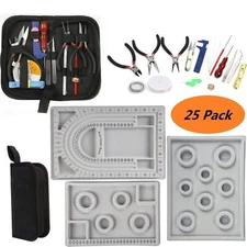 25pc Jewelry Making Kit Pliers Beading Board Necklace Repair Tools Set DIY Craft