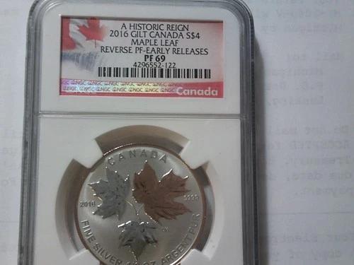 2016 Gilt Canada 4$ Maple Leaf. Reverse proof PR-69 1/2 ounce