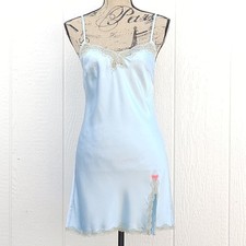 Victoria's Secret Satin Mini Slip Dress S Blue Nightie Coquette Bridal Y2K