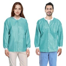 Teal Disposable Lab Jackets SMS 45 GSM Knit Cuffs 3 Pockets 50 Count Medium