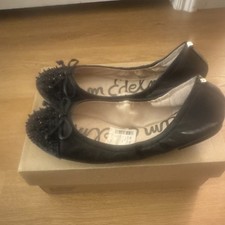 Sam Edelman Women's Black Leather Slip On Ballet Flats Bow Embellished Round Toe