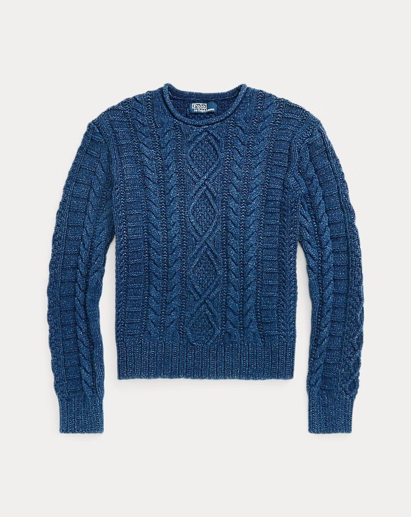 Polo Ralph Lauren Cotton Indigo Dyed Fisherman Sweater XL | eBay