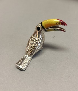 ITALIEN 925er Silber & Emaille Miniatur Kakadu Vitrinenobjekt