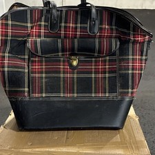 Leed's Travelwear Plaid Duffle Bag Canvas Leather Black Red Extra Compartments