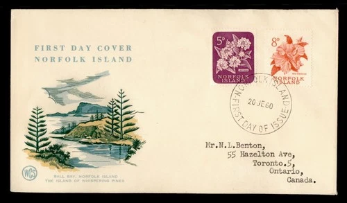 DR WHO 1960 NORFOLK ISLAND FDC FLOWER COMBO WSC CACHET TO CANADA M71475