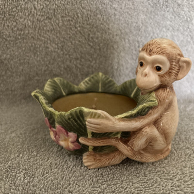 Fitz & Floyd-For All Seasons-Island Palms Ceramic Pottery Monkey Candlecup