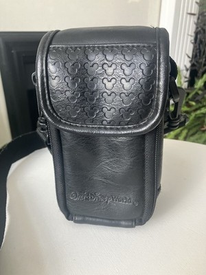 Seltene WALT DISNEY WORLD schwarze Leder Geld Wertsachen / Kamera Schultertasche Tasche