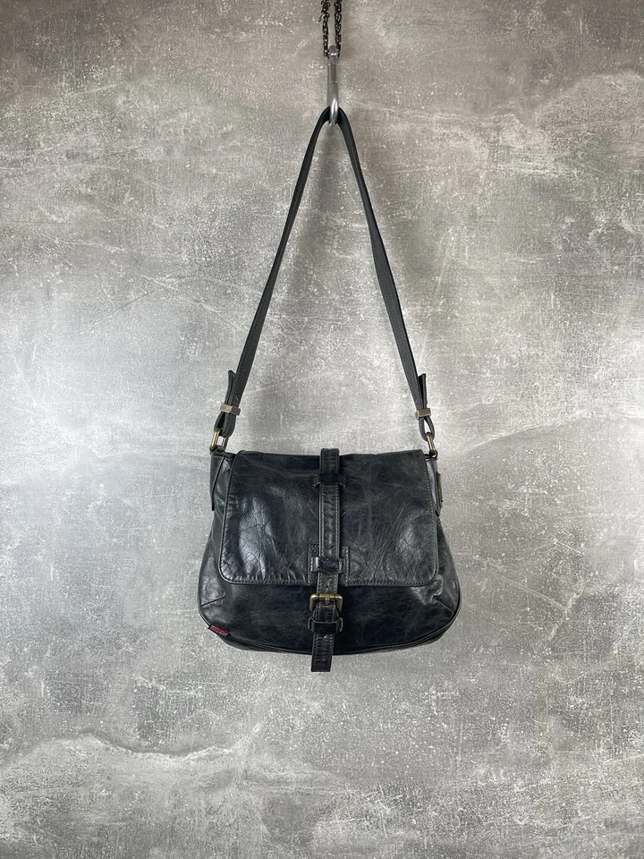 Bolso de Hombro Belstaff Caqui Oscuro Correas Logo Cera Cuero Motociclista Hecho en ITALIA Foto 2 de 4