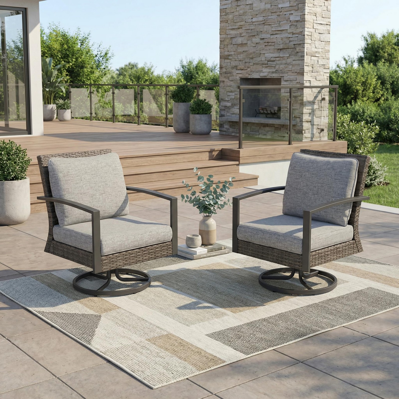 S Set Of 2 With 360-degree Rotating, Metal Outdoor R...