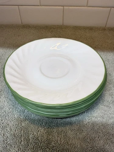 Set Of 8 Corelle Coordinates Callaway Ivy 6” Saucers White Swirl with Green Rim