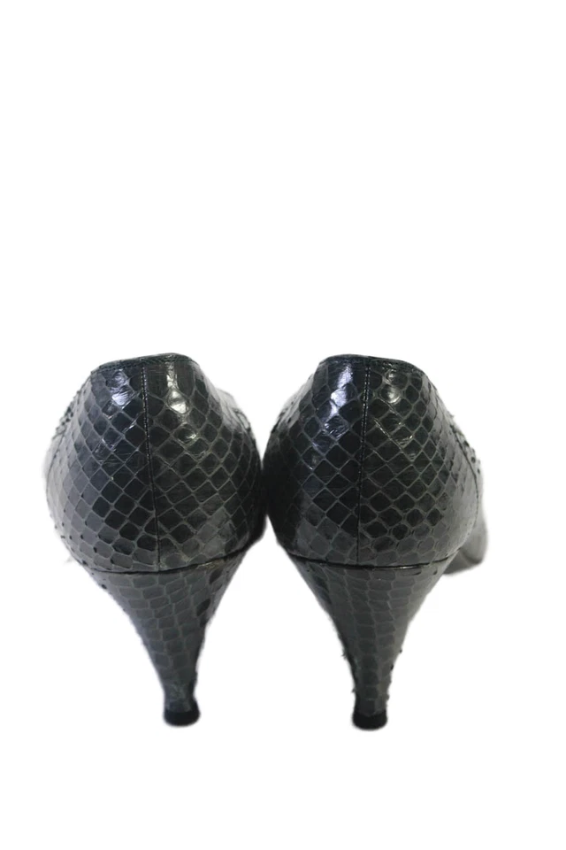 Zapatos de salón Susan Bennis Warren Edwards para mujer con estampado de serpiente en punta cuero verde 8,5 Foto 3 de 4