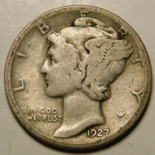 1927 D Mercury Dime 90% Silver VG - F   "Actual Coin Pictured - Not Cleaned"