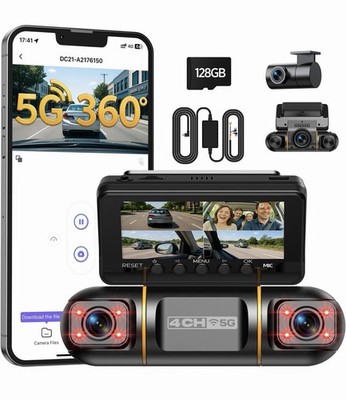 Volam 4 Kanal Dashcam Auto Vorne Hinten Innen 5GHz WiFi 360 Grad mit 128GB Karte