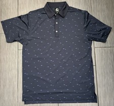 FJ FootJoy Men  s School of Fish Print Collar Polo Navy Size Medium Old Homestead