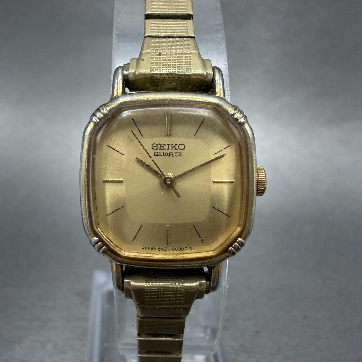 Seiko Watch Women 20mm Champagne Dial Gold Tone Rectangle 5421 