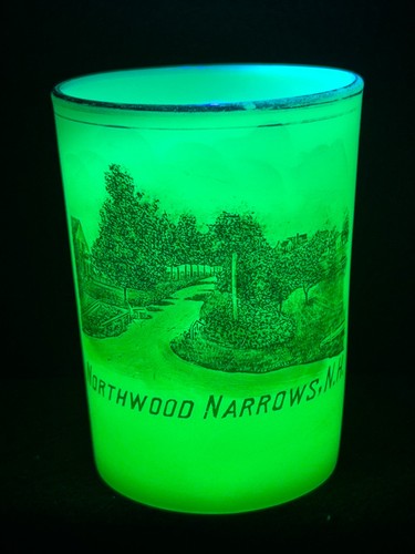 Northwood Narrows, New Hampshire Uranium Custard Glass Souvenir Cup NH Antique