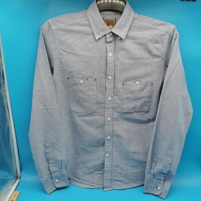 ROT Vintage Herren Hemd Größe M Mittelblau Oxford Button Down Langarm Paisley