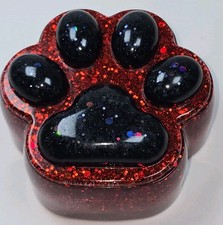 Handmade Resin Paw Print Trinket Box Red Black Glitter Pet Keepsake Box