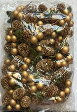 VTG Bag Gold Pinecone Berry Spray Korea NOS Christmas Holiday Wreath Decor Sprig