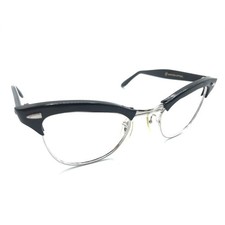 American Optical 12KGF Vintage Black Silver Cat Eye Eyeglasses Frames Women