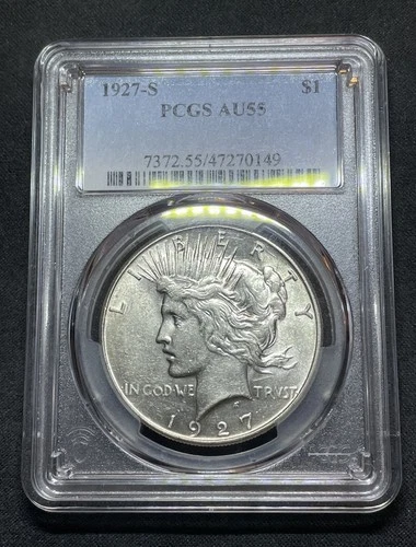 1927-S Peace Dollar Silver PCGS AU55 Almost Uncirculated San Francisco