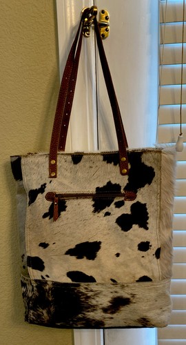 Myra Bag Hairon Cowhide Front Pocket Leather Tote 16x16” S-0722 Western 