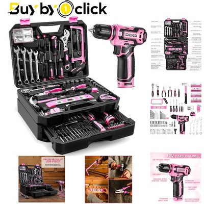 Elegant 12V Rosa Akku-Bohrmaschinen Werkzeugset - 238 Teile für Heimwerker