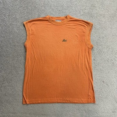 LEVIS Herren T Shirt Ärmellos Gr M Vintage Retro Classic Logo Orange 1816