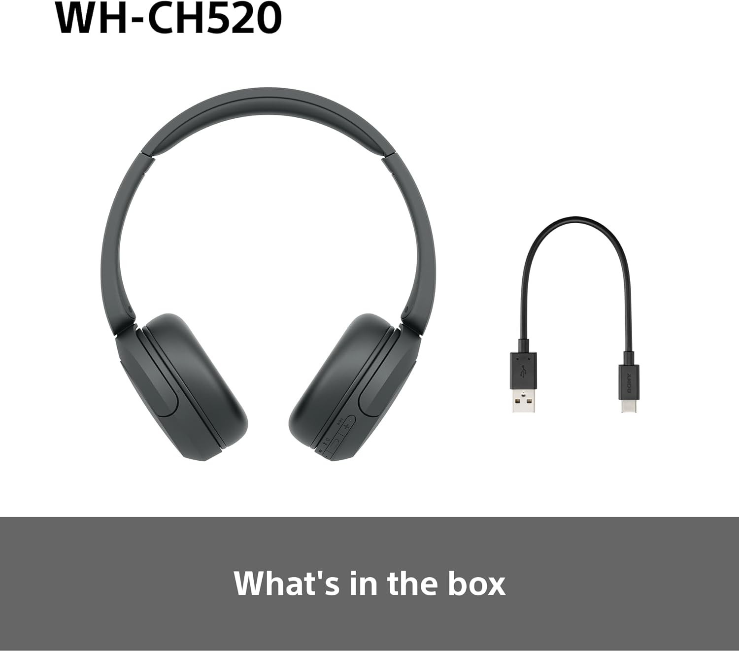 Sony WH-CH520 Wireless Bluetooth Headphones Black 50hr Battery Quick Charge