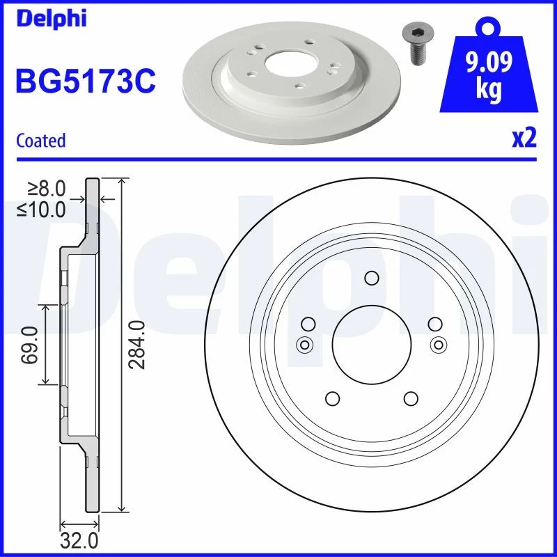 2x BRAKE DISC BG5173C FOR HYUNDAI KIA G4FJ 1.6L D4FE 1.6L 4cyl KONAG4NH 2.0L - Image 2 of 4
