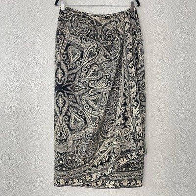 Emanuel Ungaro Wrap Maxi Skirt 14 100% Wool Bandana Cream Beach Resort Boho