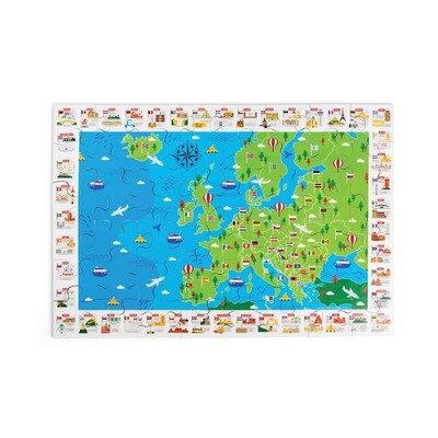 Bigjigs Toys Europa Weltkarte Puzzle Flaggen & Wahrzeichen - 48 Teile (40 cm x 58 cm)