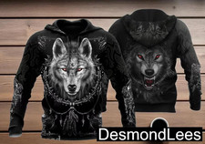 3D Wolf Hoodie Red Eyes Spirit Animal Tribal Design Pullover Streetwear