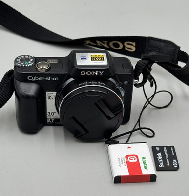 Sony DSC-H10 10x Optical Zoom 8.1mp Black Digital Camera W.Battery/ 8GB SD Fair