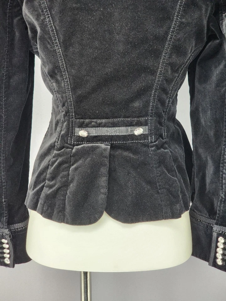 Blazer Casa Blanca Mercado Negro Mujer 4 Negro Terciopelo Volantes Estrás Botones Foto 4 de 4