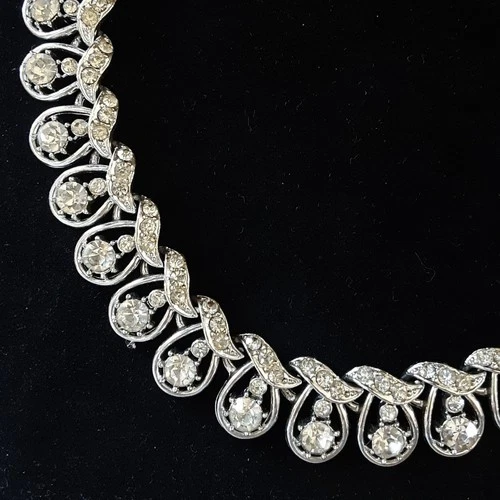 Vintage CORO Rhinestone 17" Necklace Silver Tone 1950s MCM Wedding Bridal Prom