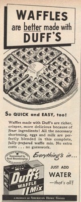 Duffs Waffle Mix Vintage Print Ad 1947 American Home Foods u Original