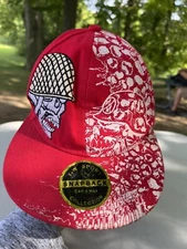 American GI Skull w Helmet Red Cap Hat Snapback Adj. EUC