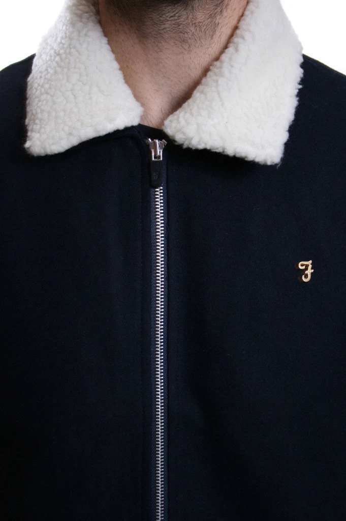 Farah Otley Wool Collared Sherpa Coat in Navy SALE RRP 140 eBay