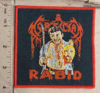 Mortician Death Metal Band Rabid Woven Patch Red Border 