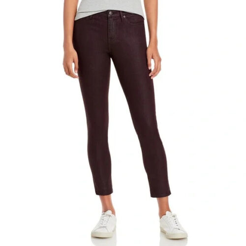 Aqua NWT Woman's High Rise Coated Denim Jackie Skinny Jeans Burgundy Size 25 New