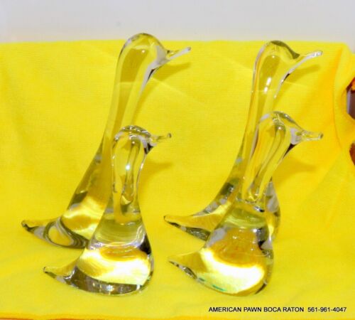 Daum France Vintage Clear Crystal Loon Duck Bird Swan Goose 4 Figurines set - Picture 2 of 13