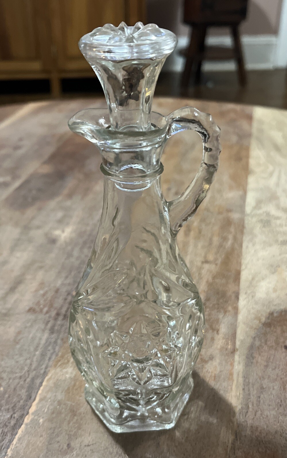 Vintage Anchor Hocking Star Of David Cruet Oil Vinegar With Stopper MINT Glass