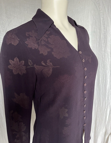 Vintage Silk Button Up Blouse Top Purple Floral Layered Whimsigoth Elegant 2/XS - Picture 4 of 24