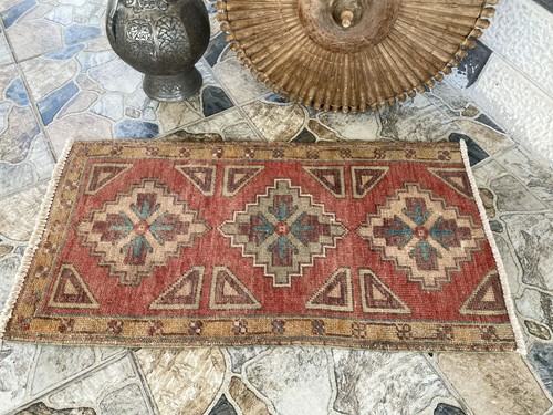 Vintage Turkish Oushak Rug, 2 x 3 ft Handmade Wool Antique Tribal Small Rug