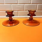 New ListingAmber Glass Candle Stick Holders 3.5” Tall