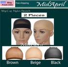  2 PCS Wig Cap Liner  Stocking Cap  Nylon Stretch Black brown Beige