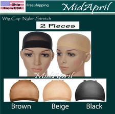  2 PCS Wig Cap Liner  Stocking Cap  Nylon Stretch Black brown Beige